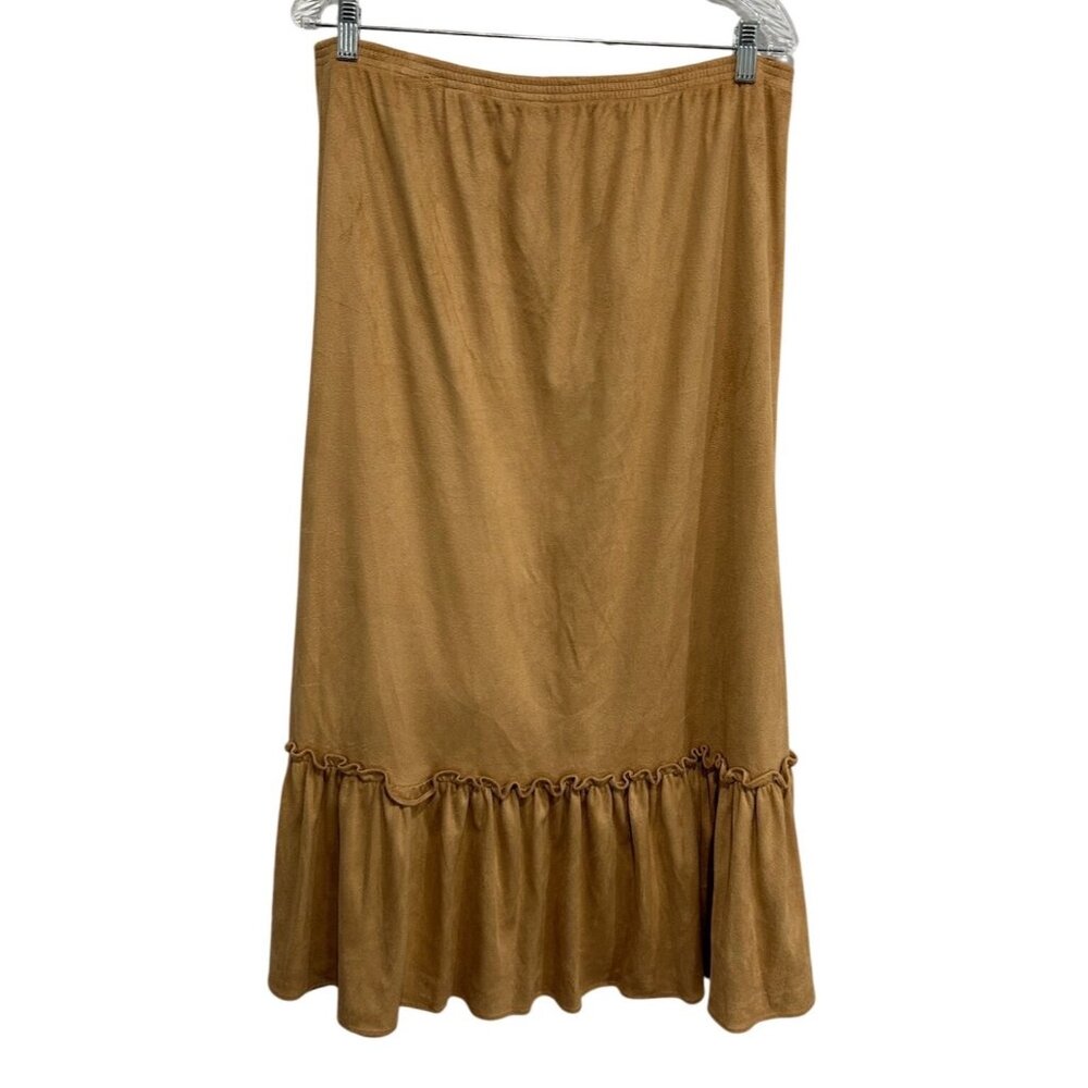 Pure Joy Tan Ruffled Hem Long Boho Western Skirt Size Large